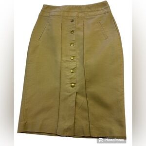 Worthington Petite Khaki Career Pencil Skirt Mock Pockets/Button Detailing 2P
